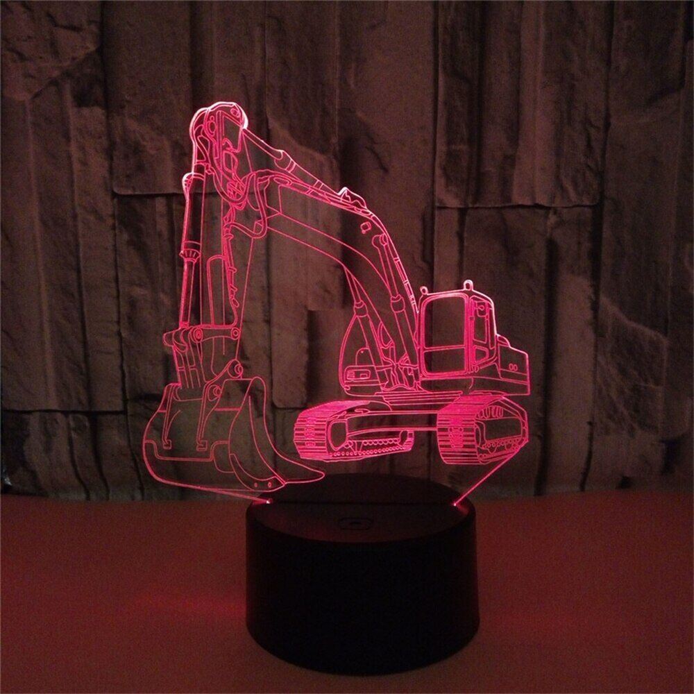 3D Excavator Acrylic Night Lamp Creative Illusion Light Colorful Bedside Table
