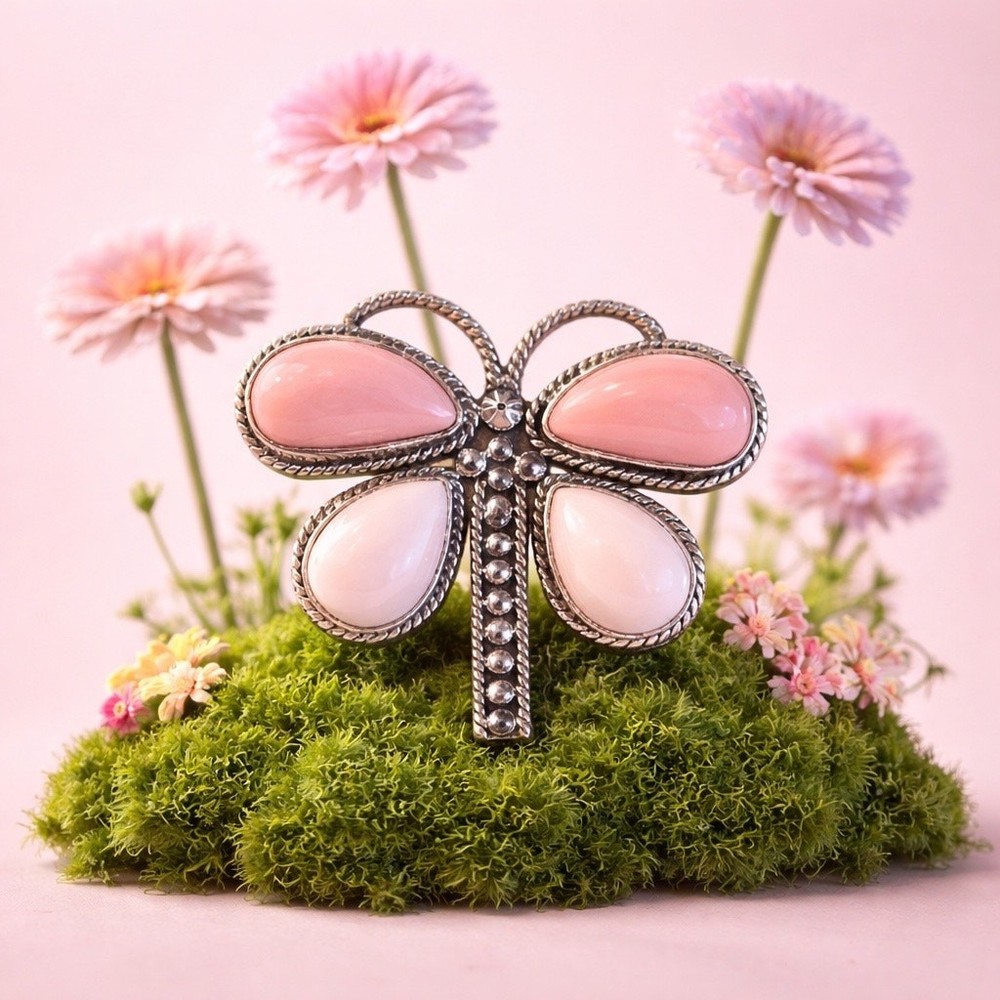 Pink Conch Dragonfly Southwestern Sterling Ring Size 9
