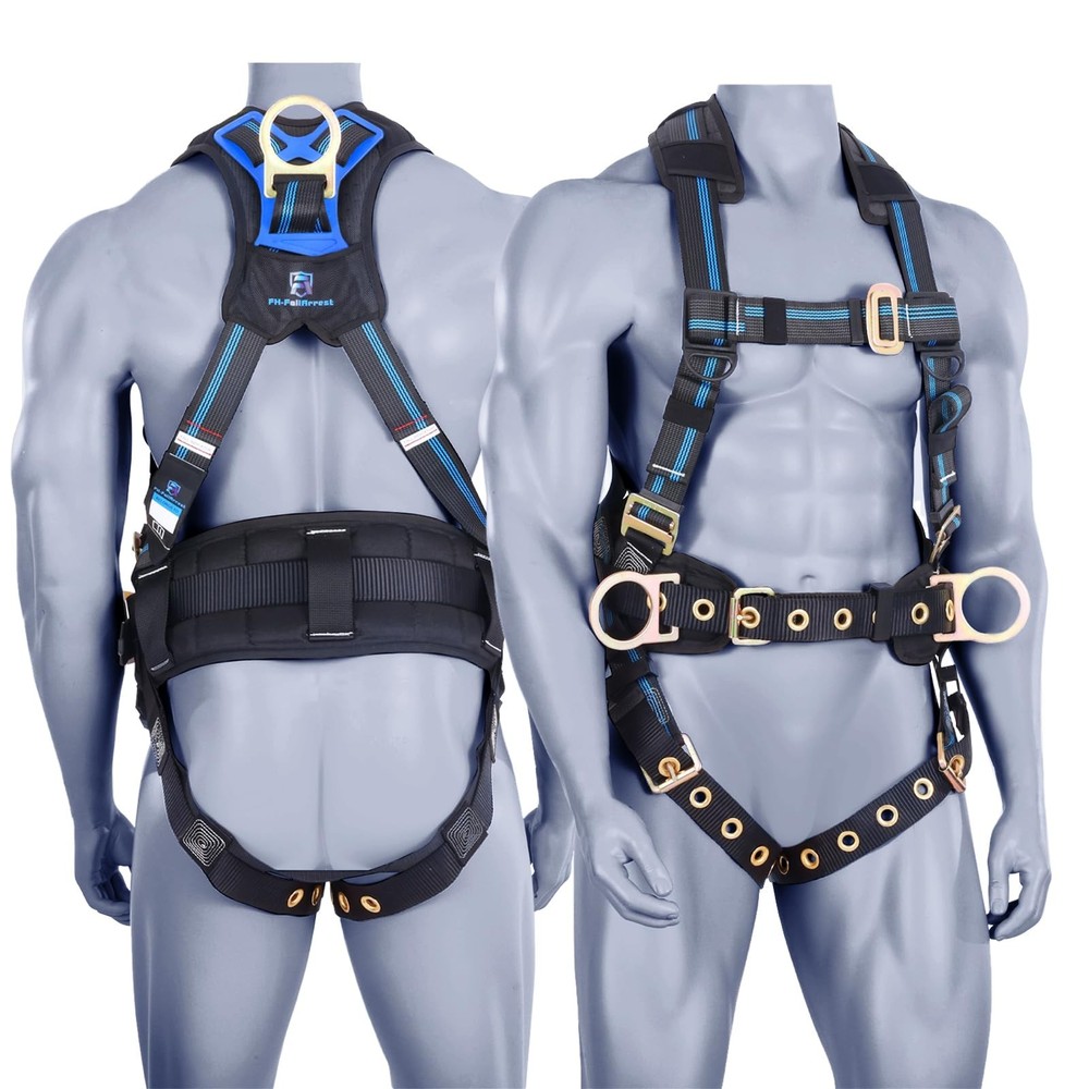 Fall Protection 5pt Full-Body Safety Harness, Vented & Padded Shoulder, Back ...