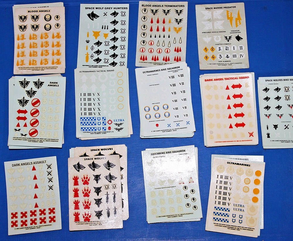 Games Workshop Warhammer 40K Small Space Marine Decal/Transfer Sheets Multi-List