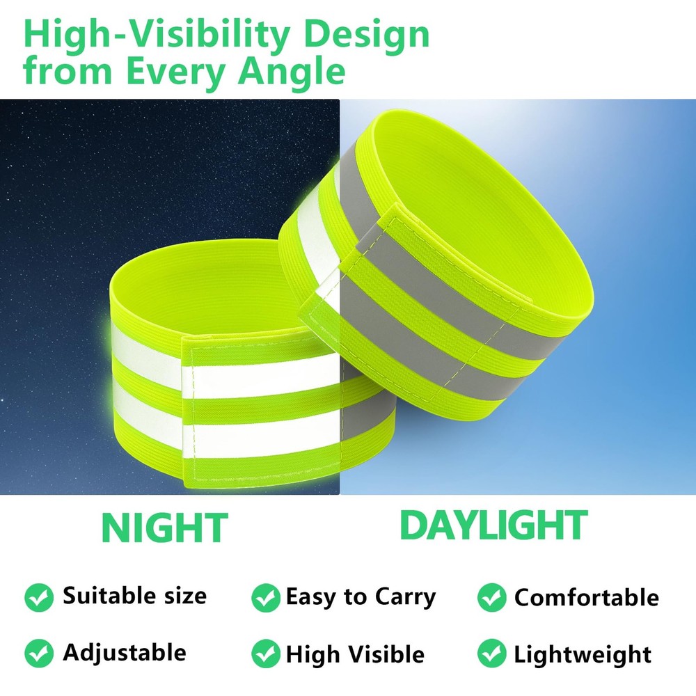 6-Pack Reflective Bands for Strollers, High Visibility Reflector Green
