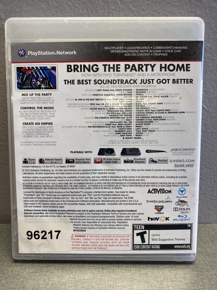 DJ Hero 2 PS3 Game Only Very Good Complete Ships Fast