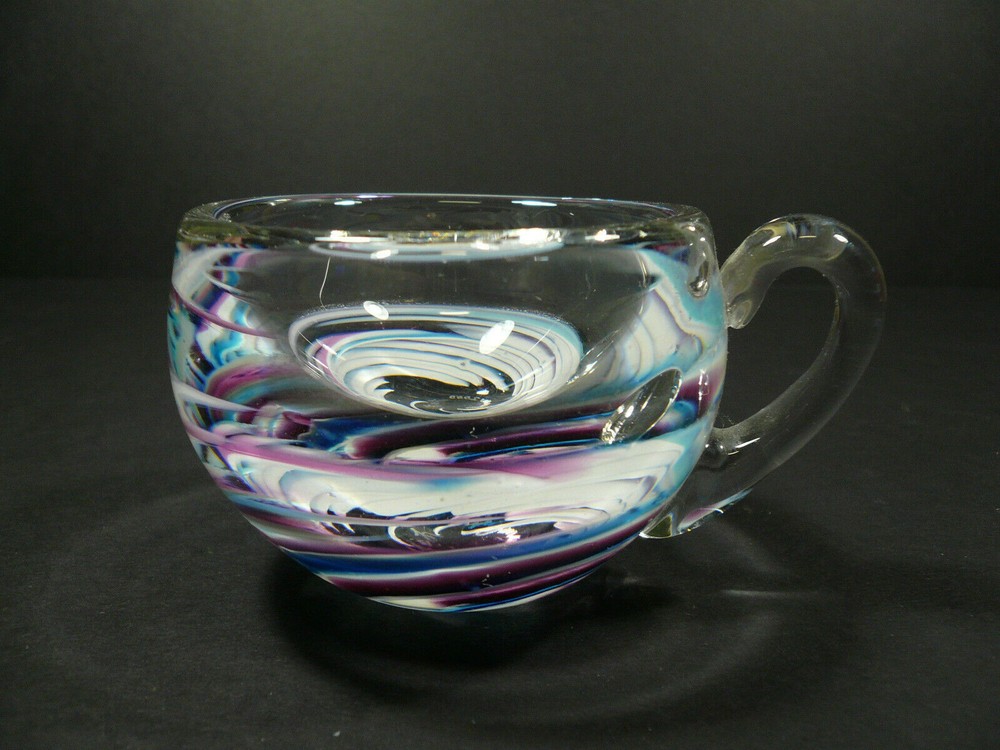 Studio Art Glass Cup Handcrafted Handmade Swirl Pattern  Signed L&L Chip James