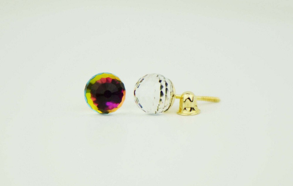 14k Yellow Gold Round Tornasol Stud Earrings
