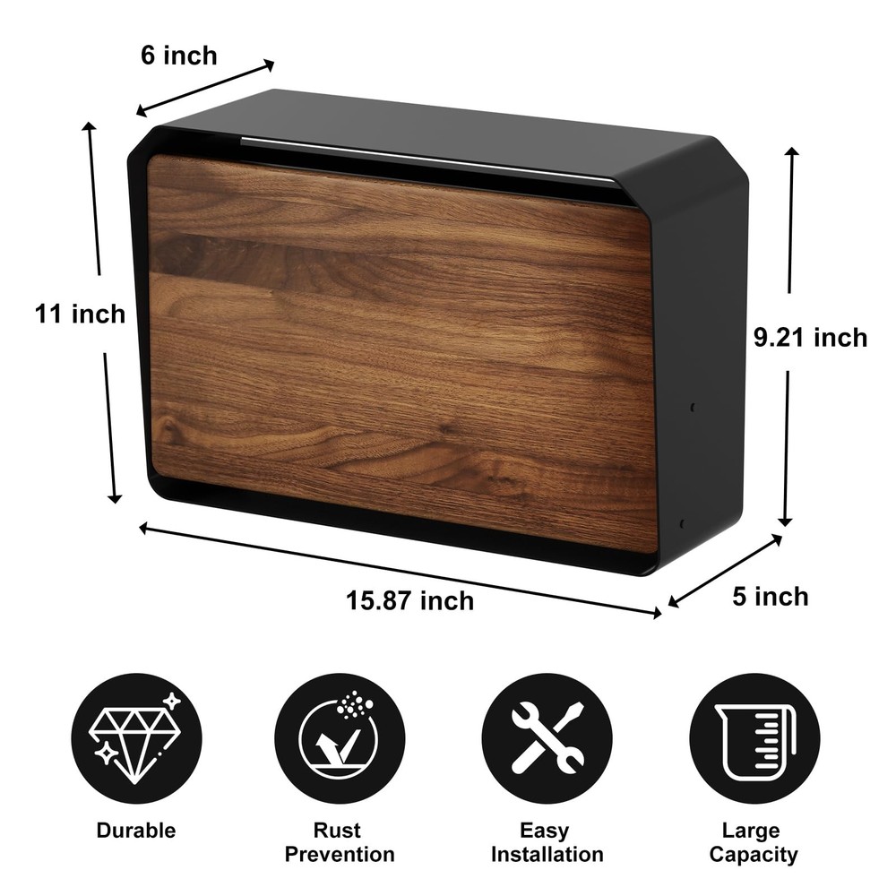 Wall-Mount Mailbox - Walnut & Galvanized Steel, 15.8" x 9.2" x 6" - Large