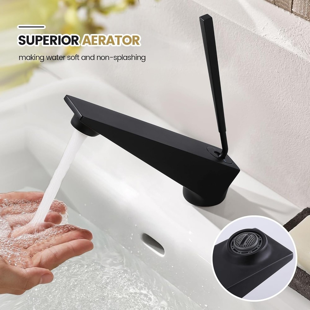HMEGAO Modern Design Bathroom Sink Fauce, Solid Brass Build, Single Handle - NEW