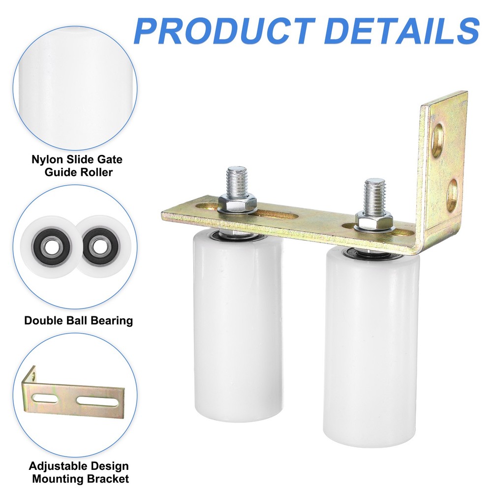 1Set Slide Gate Guide Roller, 4" Nylon Gate Support Rollers with Bracket, White