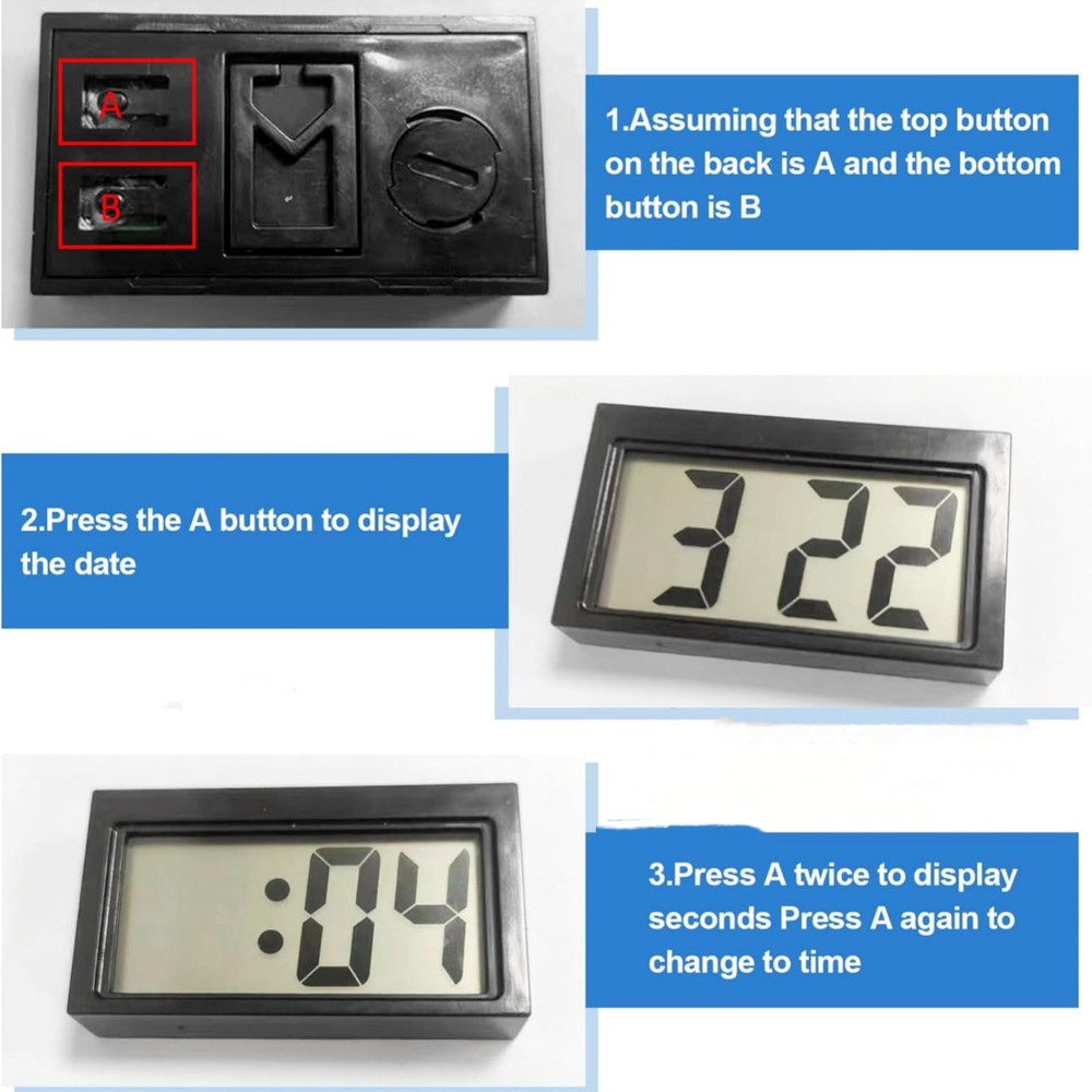 Durable 3 Pack Mini Digital Clock Small Adhesive Stick On Battery Operated Clock
