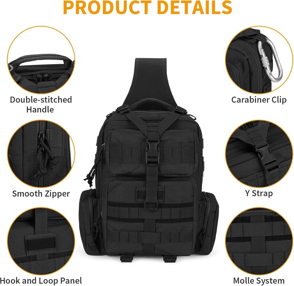 Molle Tactical Sling Bag for Men, Single Strap EDC Shoulder Backpack Pack