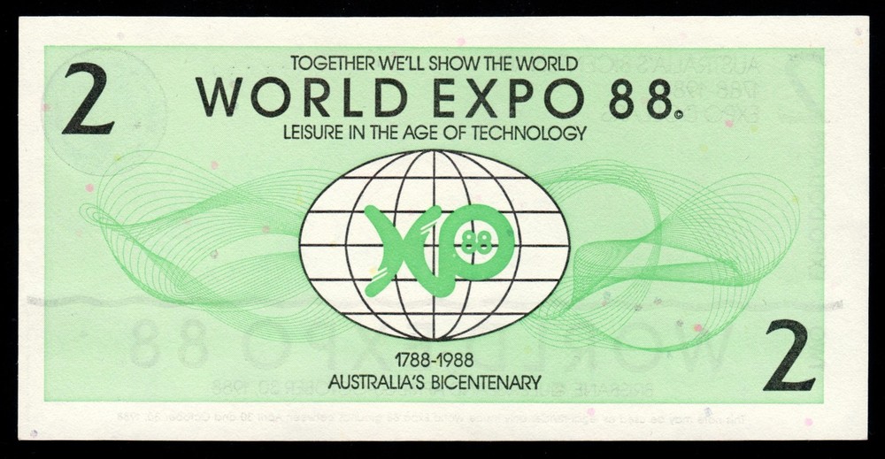 Australia 2 Dollars 1988 World Expo Commemorative UNC