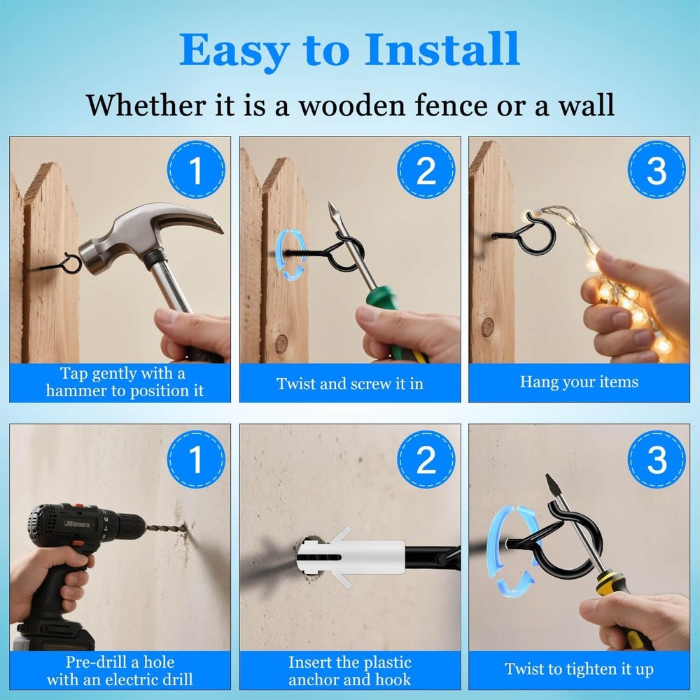 24 Pack Black Screw Hooks with Safety Buckle - 2.3 Inch Rustproof Eye Ceiling...