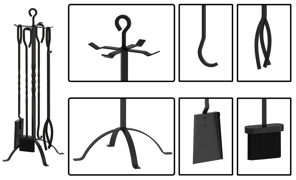 5 Pieces Fireplace Tools Sets Fireplace Accessories Tools Holder with Handles...