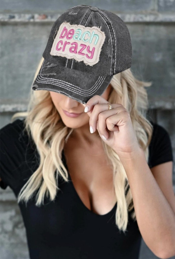 New Grey Black Washed Embroidered Beach Crazy Baseball Cap