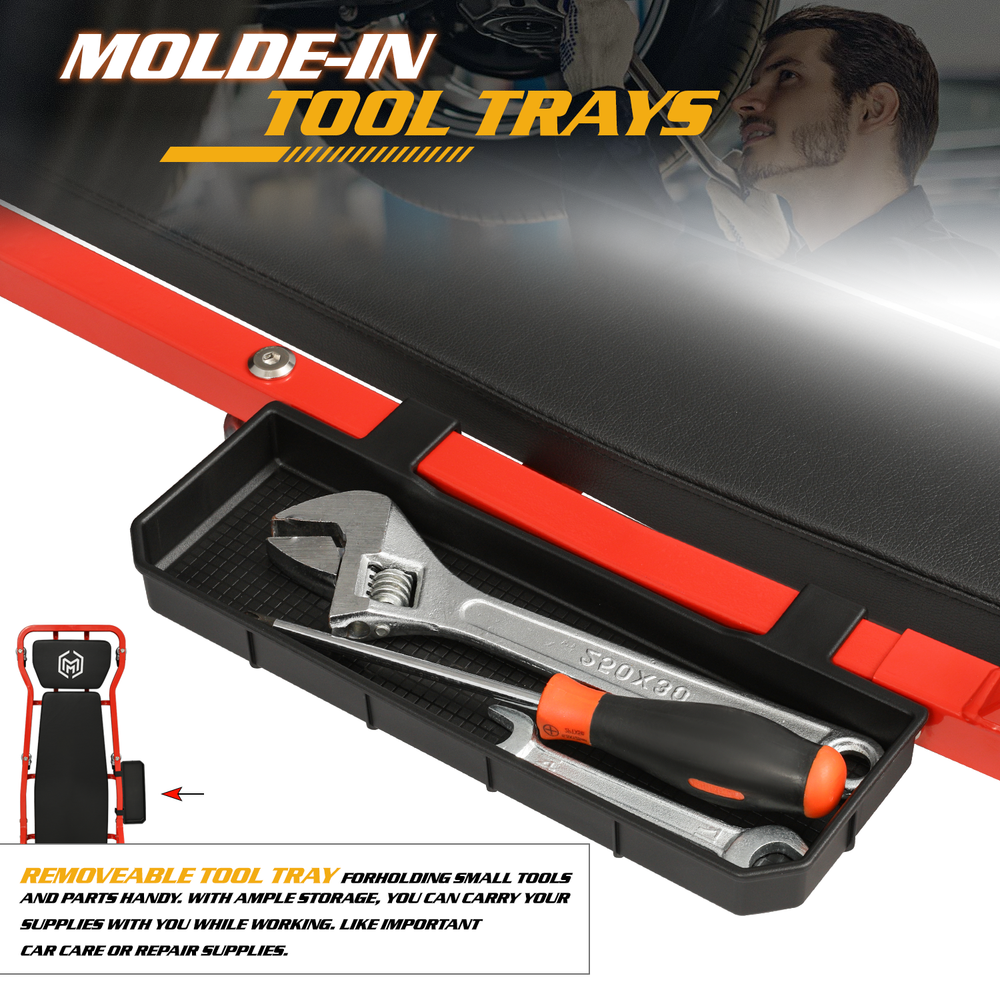 [ADJUSTABLE HEADREST+HANDLE]Rolling Padded Low Profile Creeper Garage Car Repair