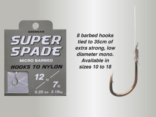 Drennan Super Spade Hooks to Nylon - ALL SIZES -