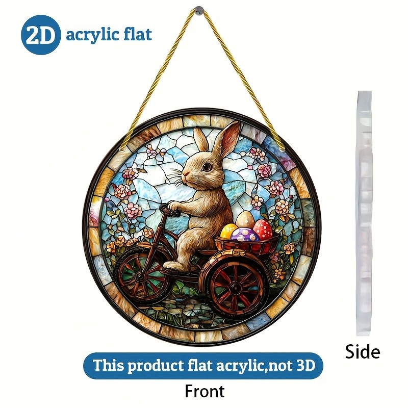 Spring Bunny Tricycle Acrylic Suncatcher Easter Window Hanging Decor Ornament