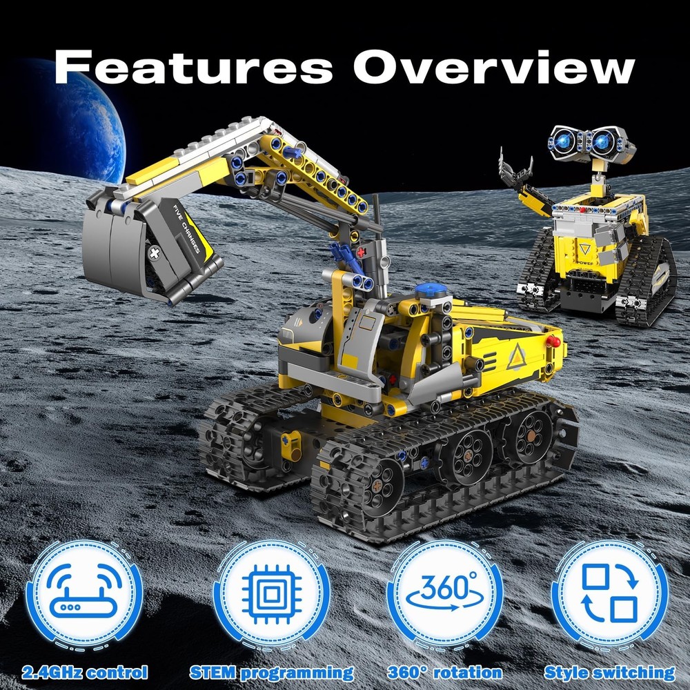 5-in-1 Remote Control Robot Building Kit, 724 Pcs Buildable Model Engineering...