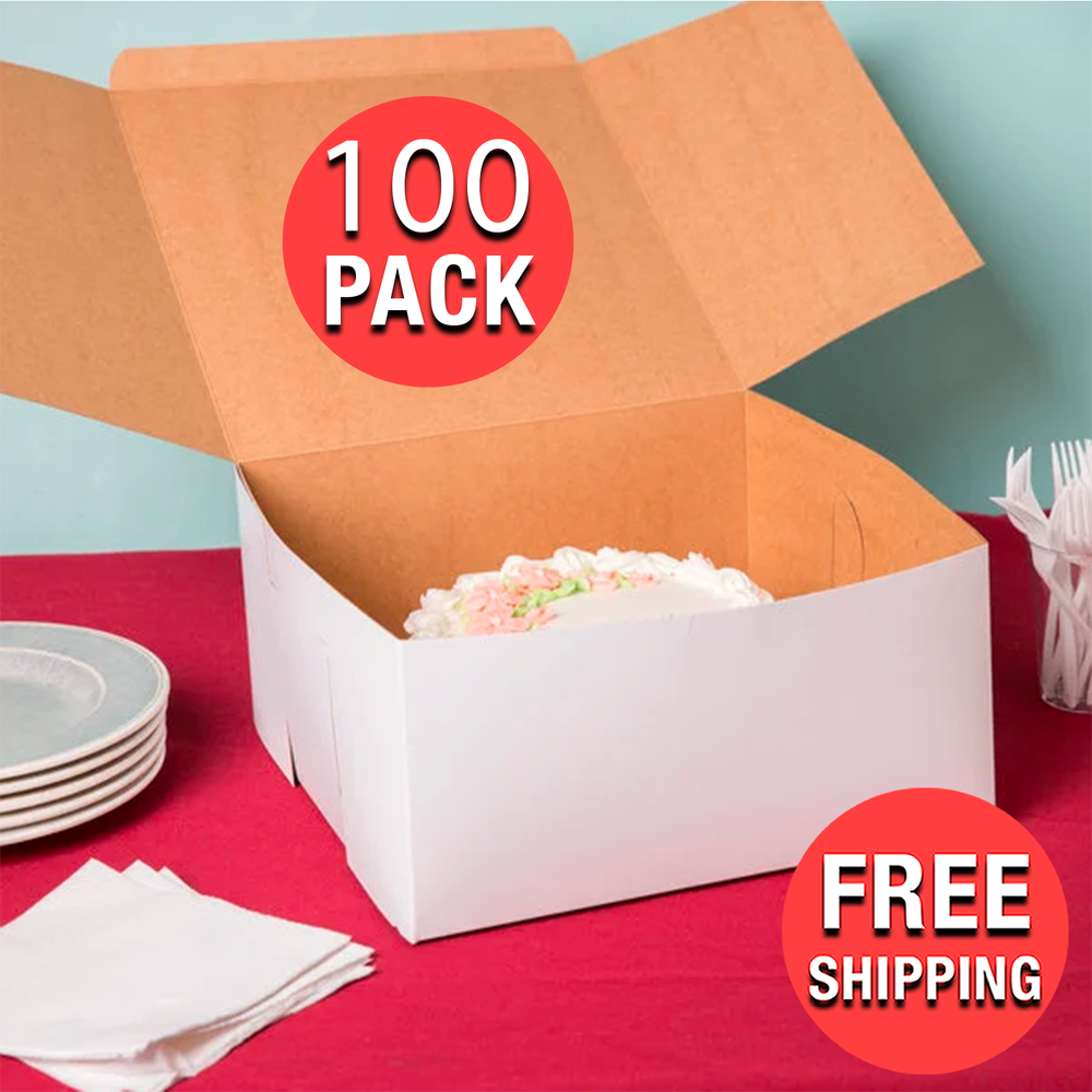 (100-Pack) 12" x 12" x 6" Paperboard Bakery Box Cake Cupcake Cookie Square Boxes