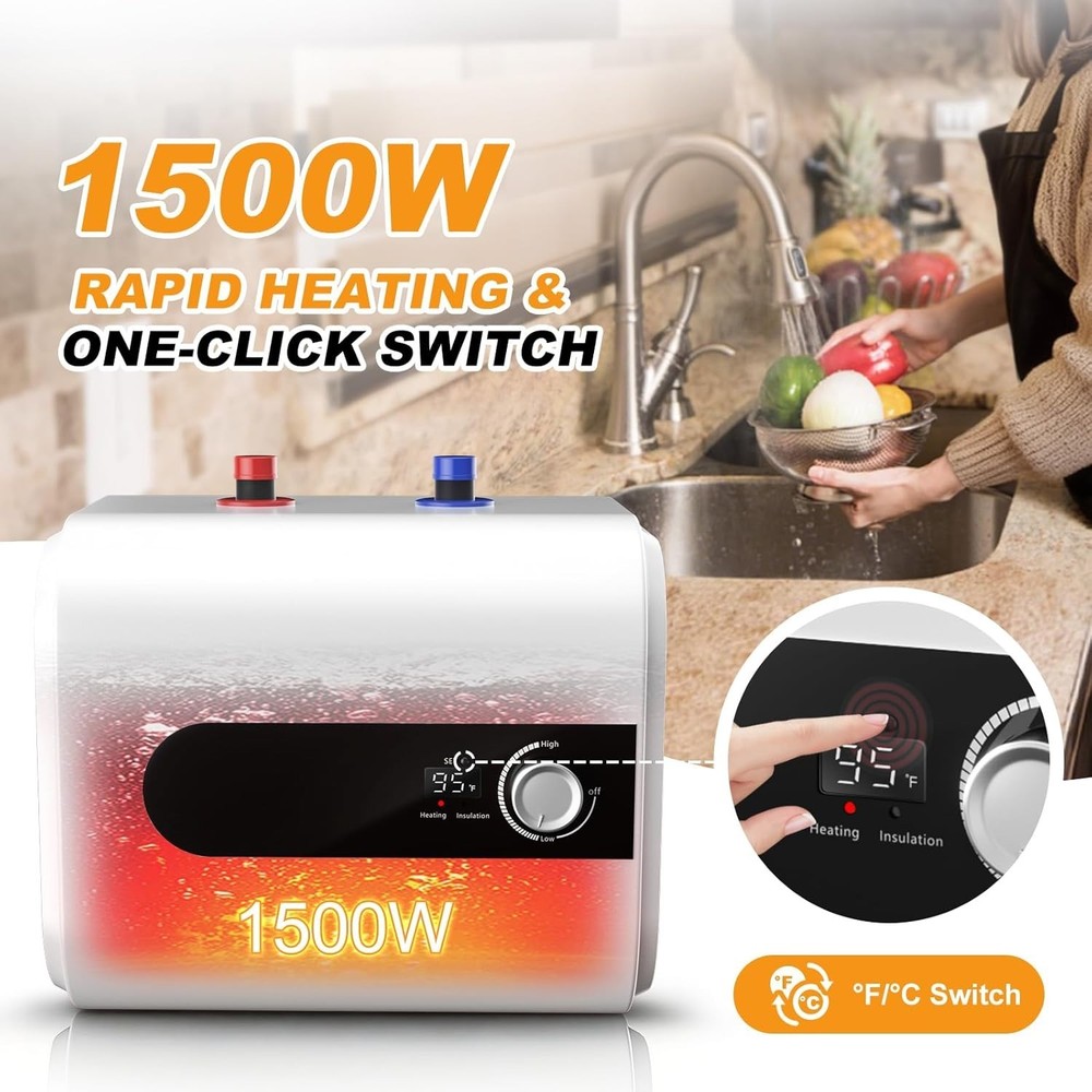 1.6Gal Mini Tank Water Heater 1500W Electric Under Sink 110V Point Use (28)
