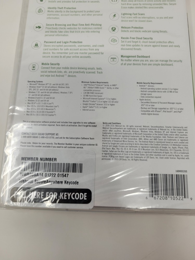New NOS Webroot Secure Anywhere Internet Security 3 Devices for PC/MAC/Mobile