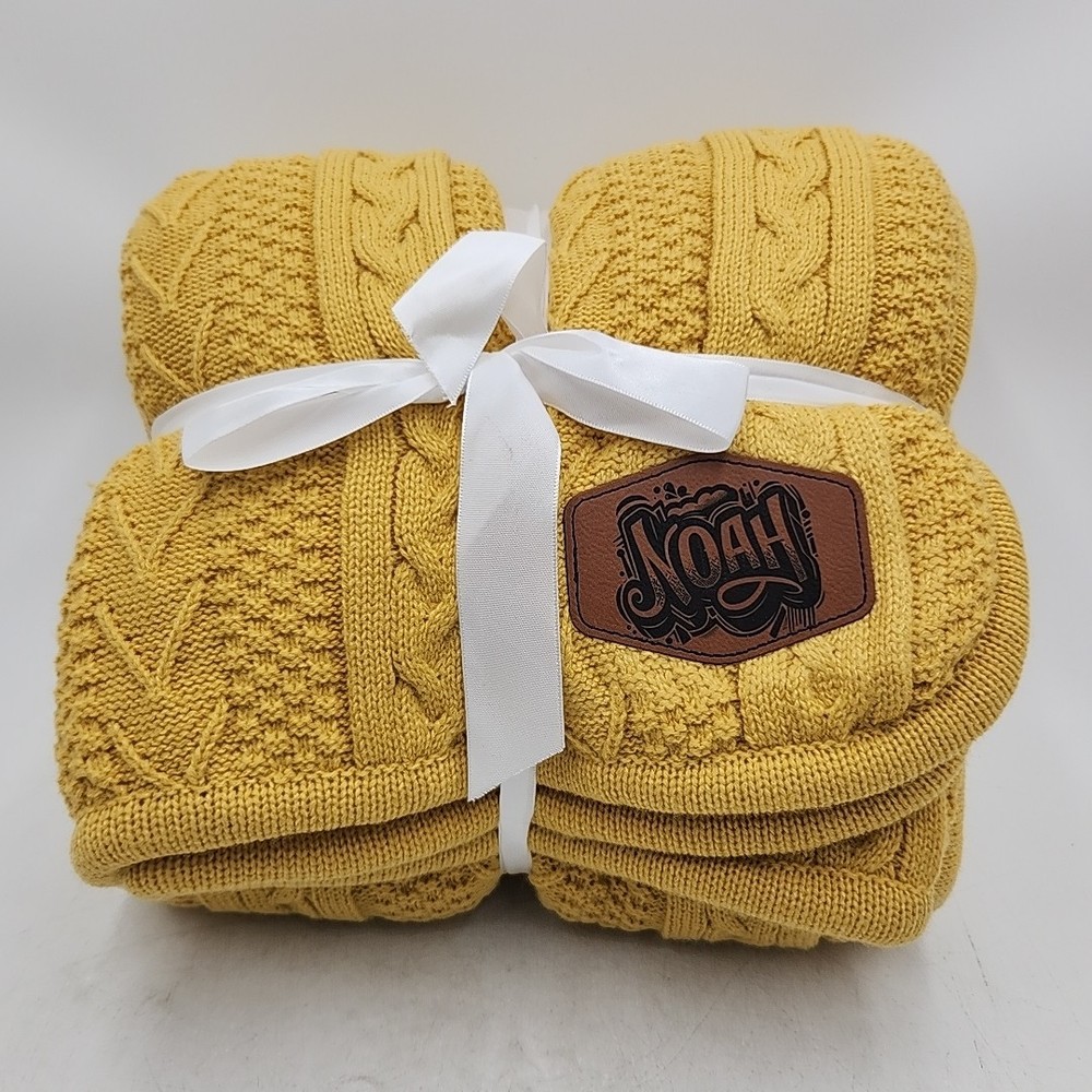 NEW Customized Blanket - Mustard with Hexagon Name Plate "Noah"