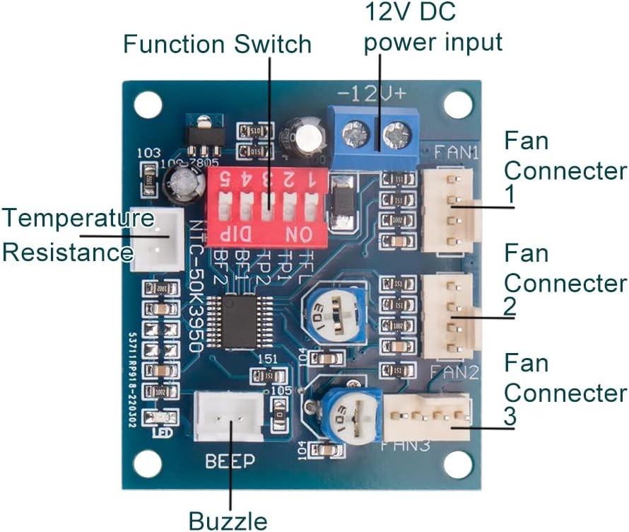 2PCS DC 12V 4 Wire PWM PC CPU Fan Temperature Control Speed Controller blue