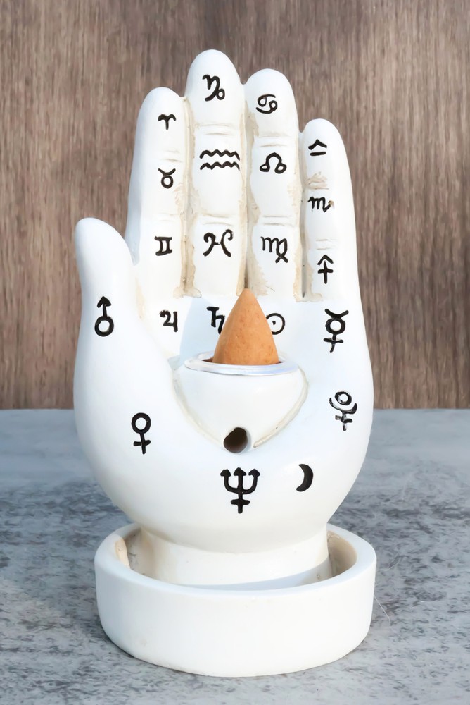 Wicca White Fortune Teller Chirology Palmistry Hand Palm Backflow Incense Burner