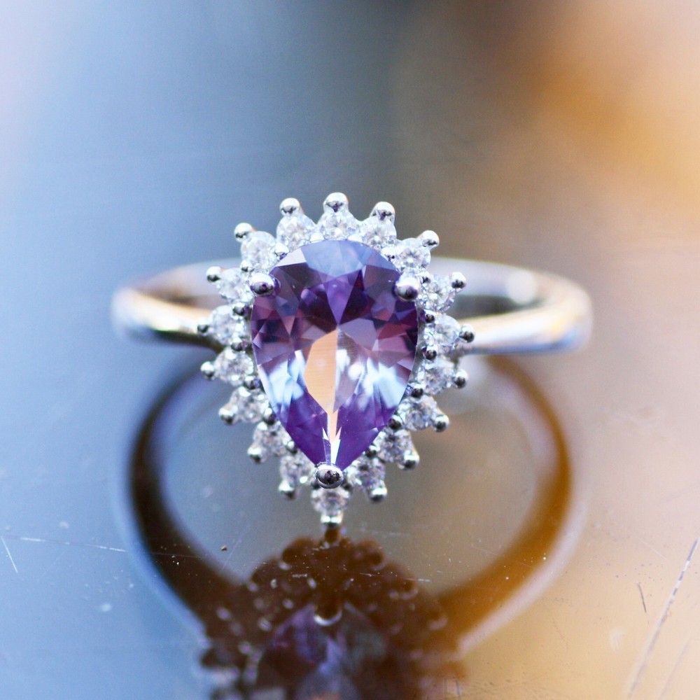 Created Color Change Alexandrite or Morganite Engagement Ring Sterling Silver