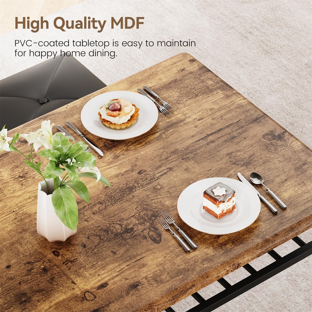 4pcs Kitchen Table Set with Upholstered Bench and Square Stools Dining Table