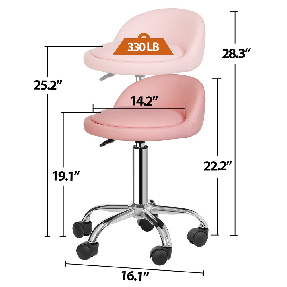 Rolling Stool Adjustable Height Hydraulic Swivel Salon Stool with Backrest Pink