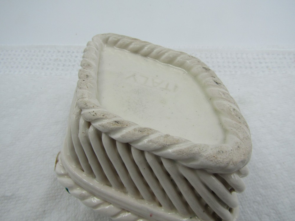 Ceramic Diamond shaped, with Bird Basket 3" tall and 4" dia.