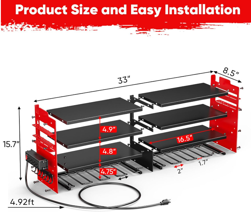 Large Power Tool Organizer Wall Mount with Charging Station,4 Layer Heavy Duty