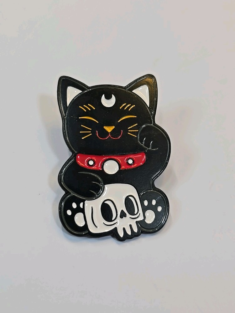 Lucky Black Cat With Skull Lapel Pin