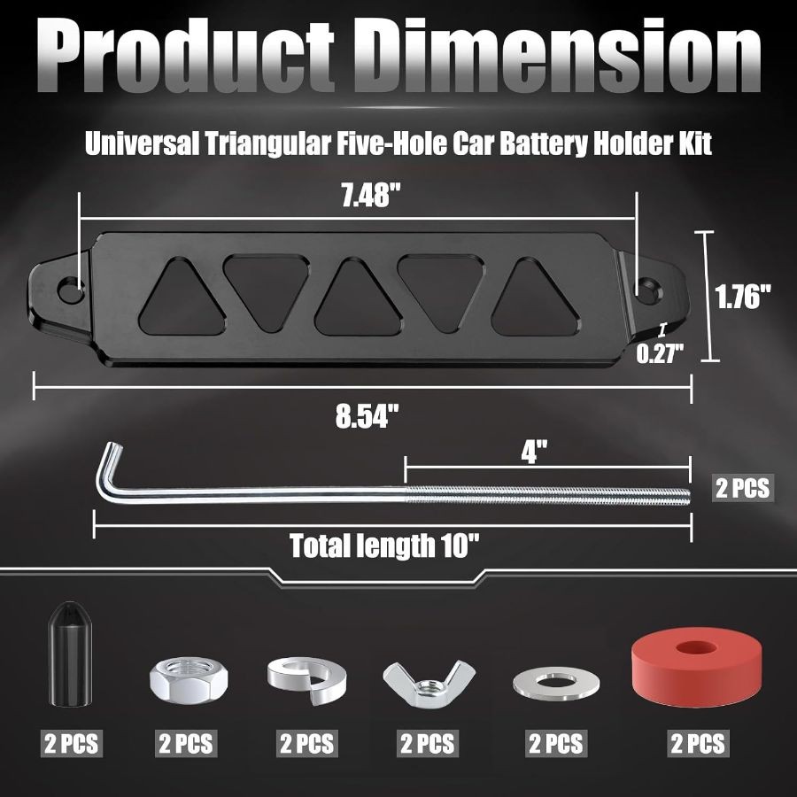 Battery Hold Down Kit, Aluminum Alloy Battery Tie Down Mount Bracket, Black