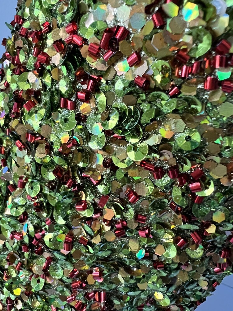 2 Sequins & Beads Holiday Cone Topiary Multi Colored & Christmas Green 32” Each