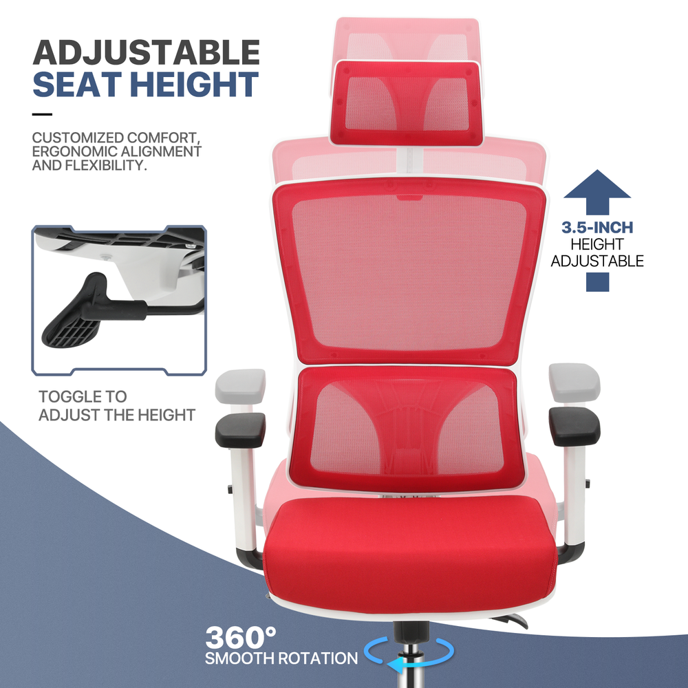 Red Mesh High Back Office Desk Computer Chair Home Adjustable Headrest Task Seat