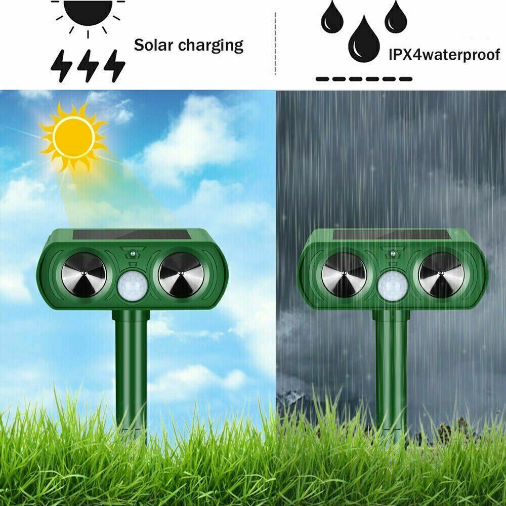 2-Pack Solar-Powered Ultrasonic Animal & Pest Repeller with Motion Sensor