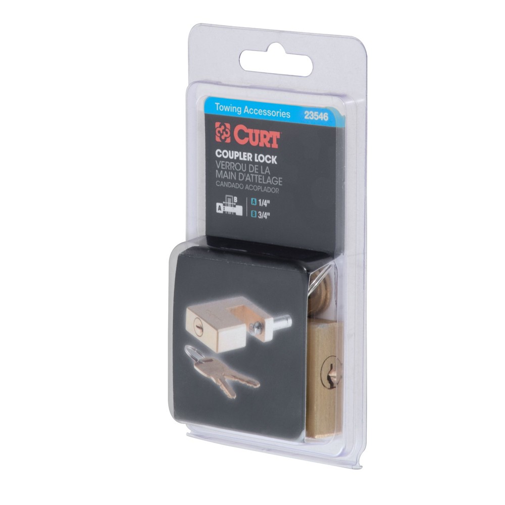 Curt-Coupler Lock (1/4" Pin, 3/4" Latch Span, Padlock, Solid Brass)
