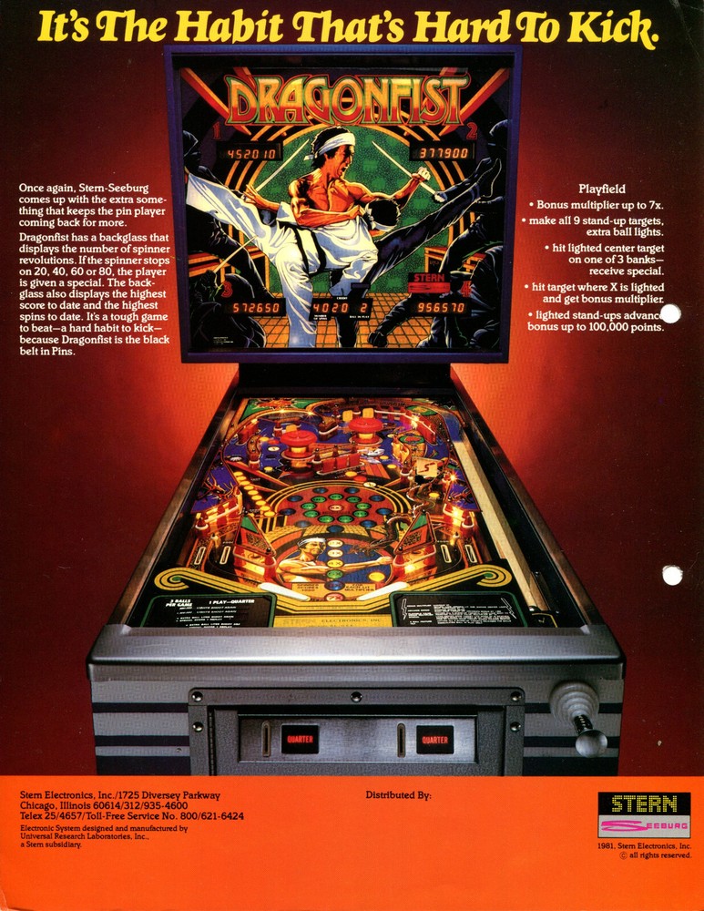 Dragonfist Stern Pinball - Flyer/ Brochure / Ad /