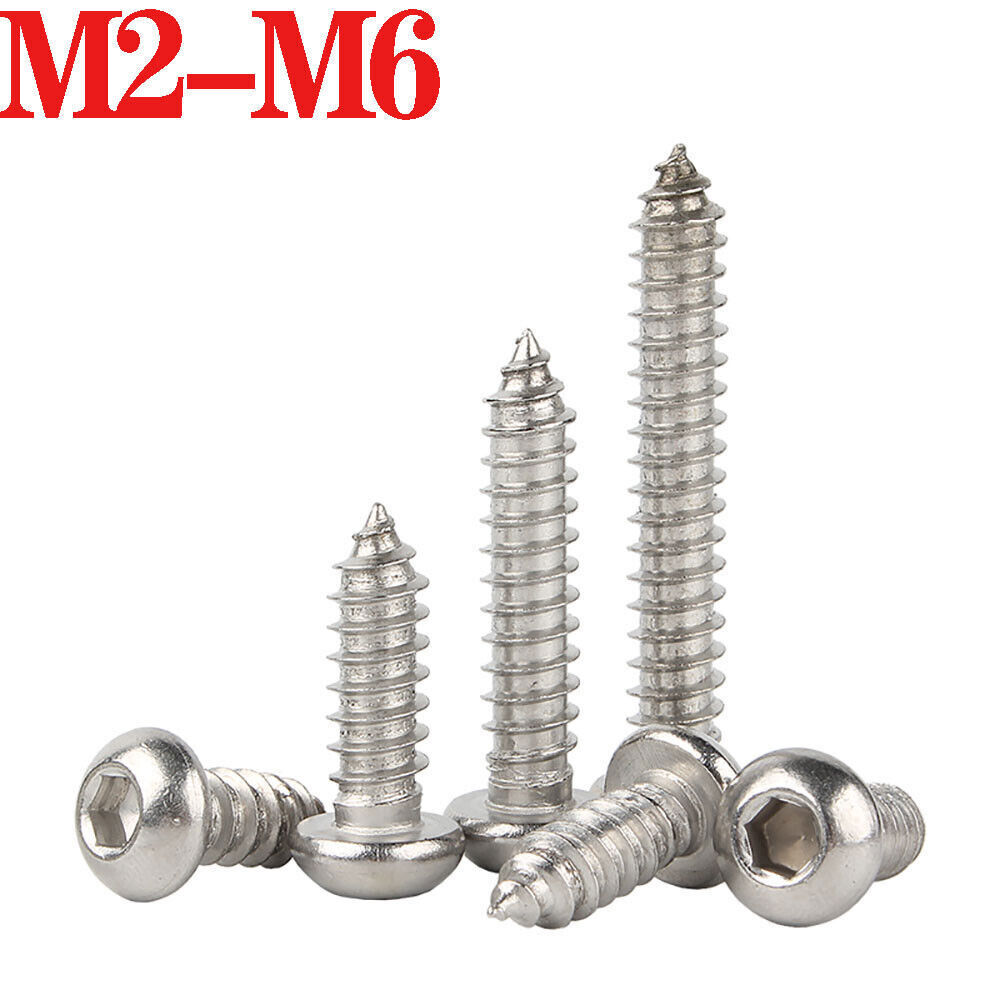 A2 304 Stainless Button Head Socket Cap Self Tapping Screws M2-M6