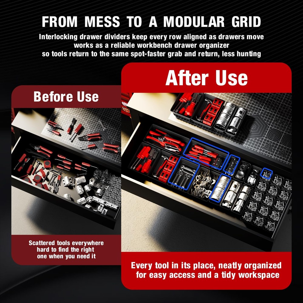 【48PCS & 5 Sizes】 Tool Box Organizer Tray, Toolbox Drawer Organizer with Non-...