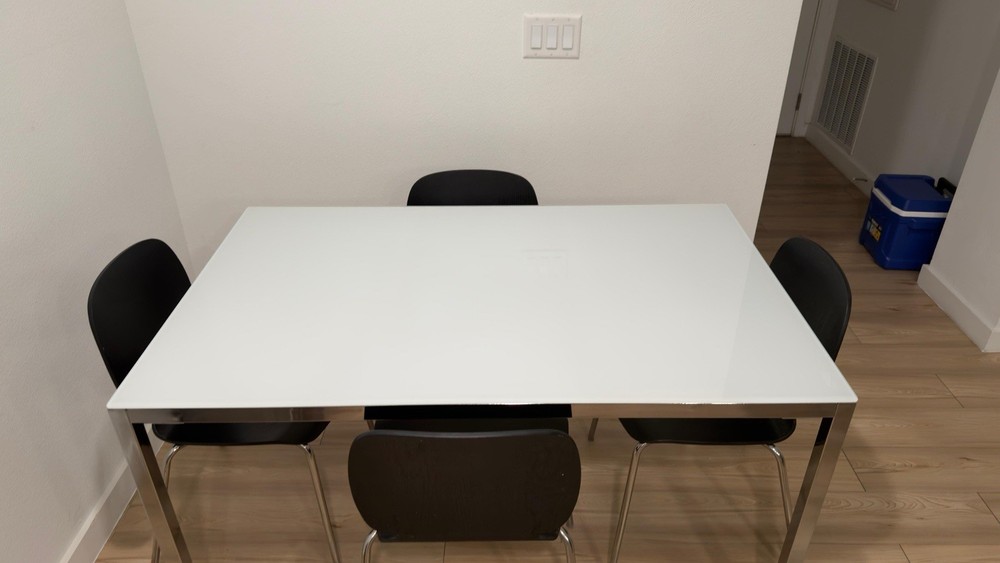 Rectangular Dining Table Set with 4 Black Chairs Metal Wood for Dining Room