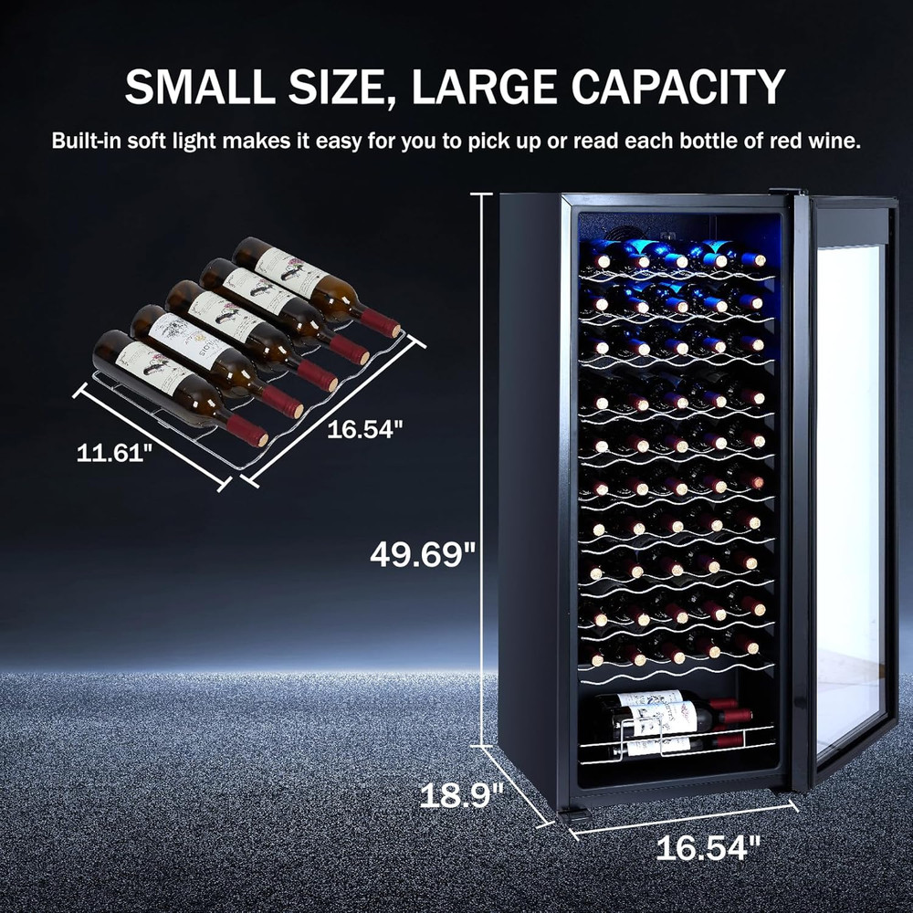 Wine Cooler - 55 Bottle Compressor Refrigerator with Digital Temp Control, Lock,