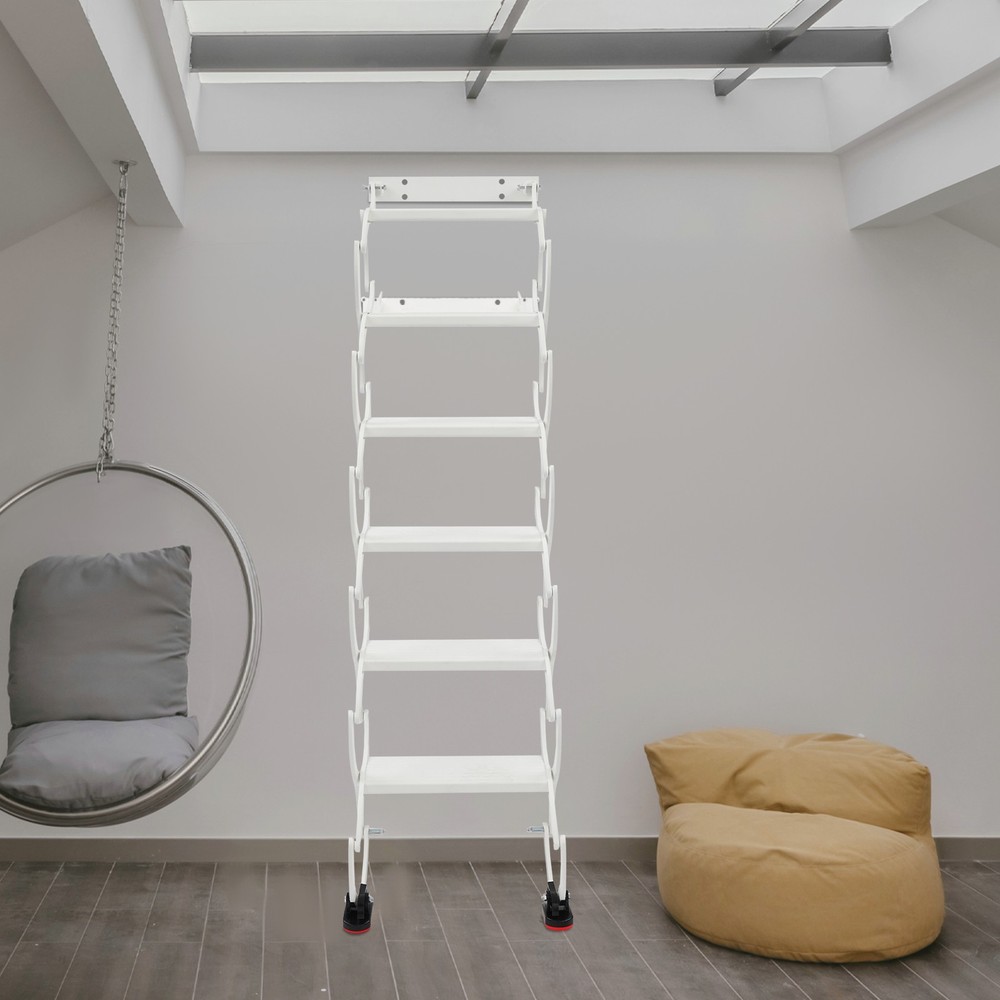 Wall Mounted Folding Ladder,White Step Ladders,6-Steps Retractable Folding Stair