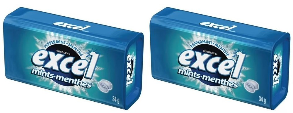 EXCEL, Peppermint Flavored Mints, 1 Tin, 34g (2 Pack)