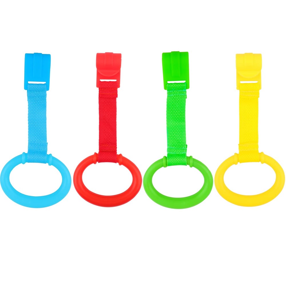 4 PCS Baby Playpen Pull Up Rings, Pull Up Handles Standing Walker Crib Pull R...