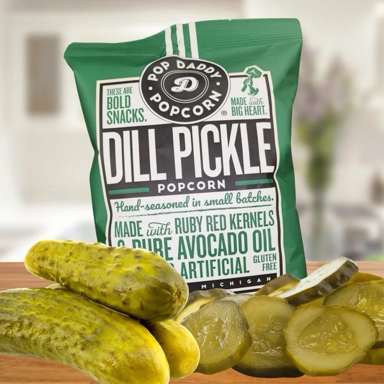Pop Daddy Dill Pickle Popcorn 3 Pk Gluten Free Made W Red Ruby Kernels & Avocado