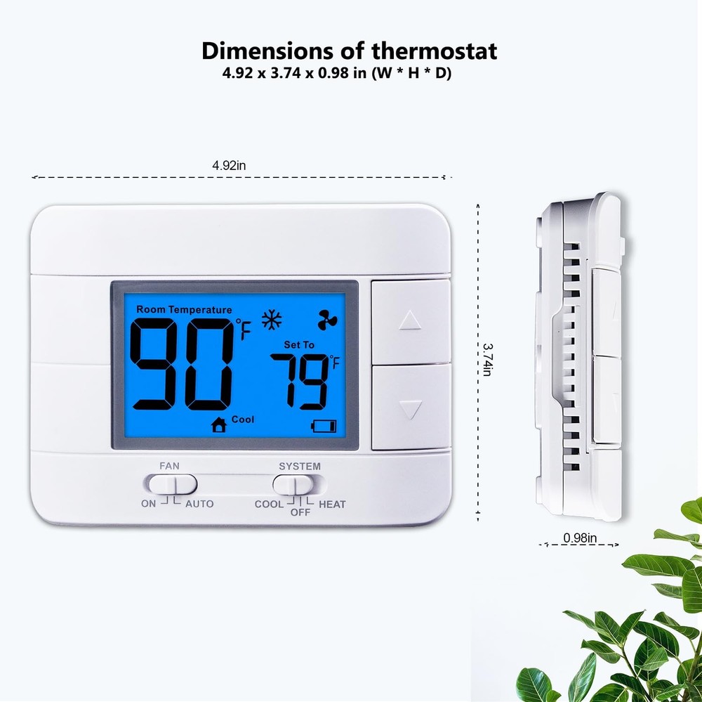 Non Programmable Thermostat for Home - Single Stage 1H/1C, with Room Temperature