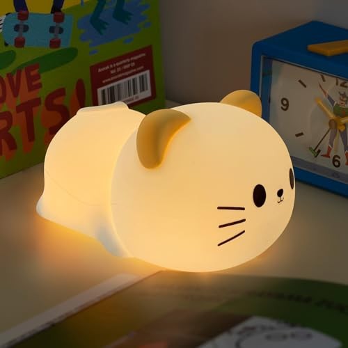Led Cute Night Light, 7 Colors Dimmable Timer Bedside Lamp, Touch Control Cat