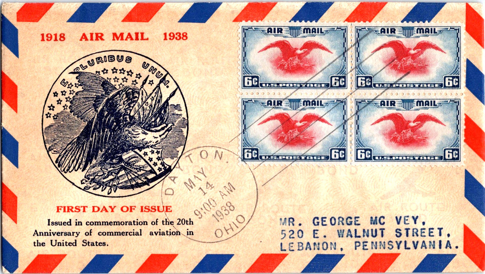 C23-17a Eagle Holding Shield FDC, Dayton Ohio, Grandy Cachet, Addressed, SF, B4